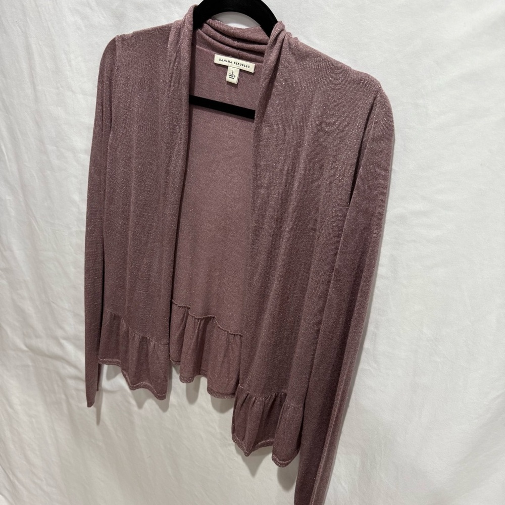 Banana Republic Metallic Ruffle Hem Open Cardigan Small Festive Office Wedding - Picture 2 of 14